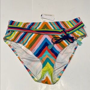 πΊπΈTrina Turk sz 14 multi Color Striped Bikini high waisted tie Bottom $84